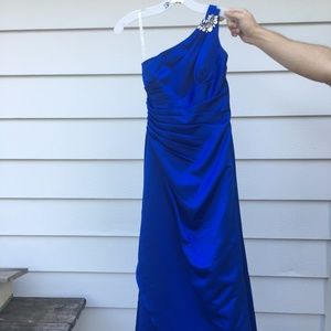Blue satin David's Bridal dress